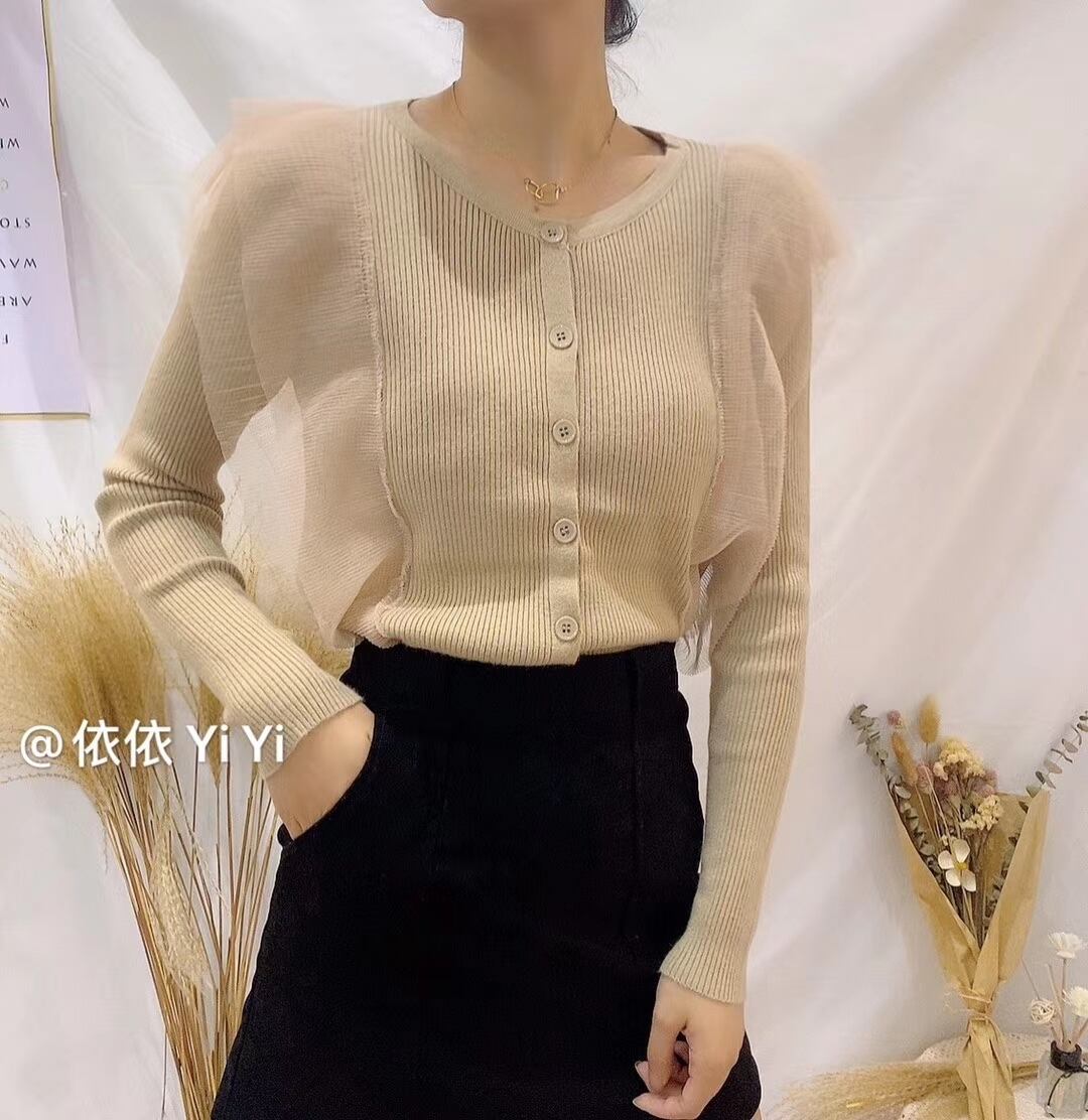 プリーツレース　クルーネックカーディガン　AJ111-026