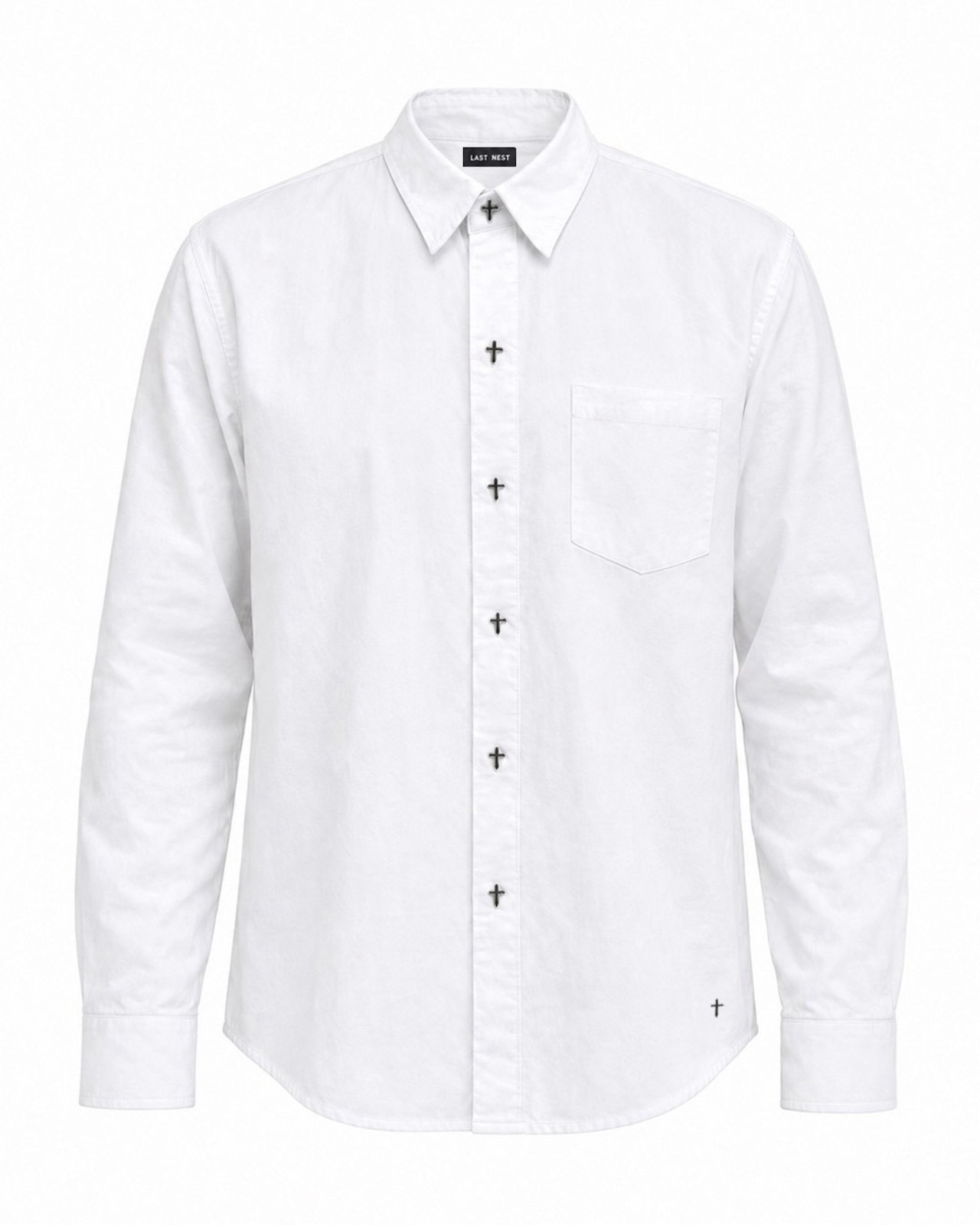LAST NEST / white cross button LS shirts