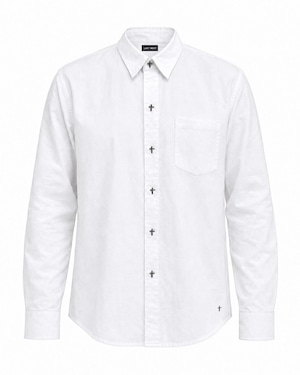 LAST NEST / white cross button LS shirts