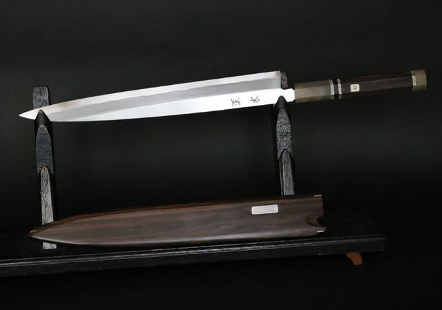 刺身庖丁 縞黒檀柄 青紙 | 深水刃物 official shop