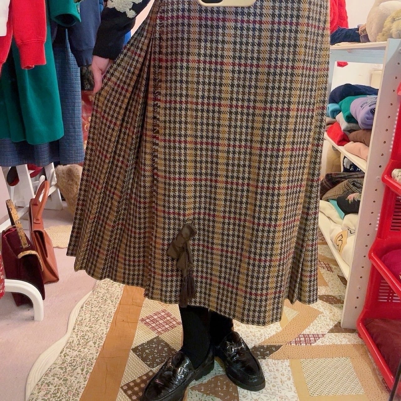 wonderful world / brown check wrap skirt