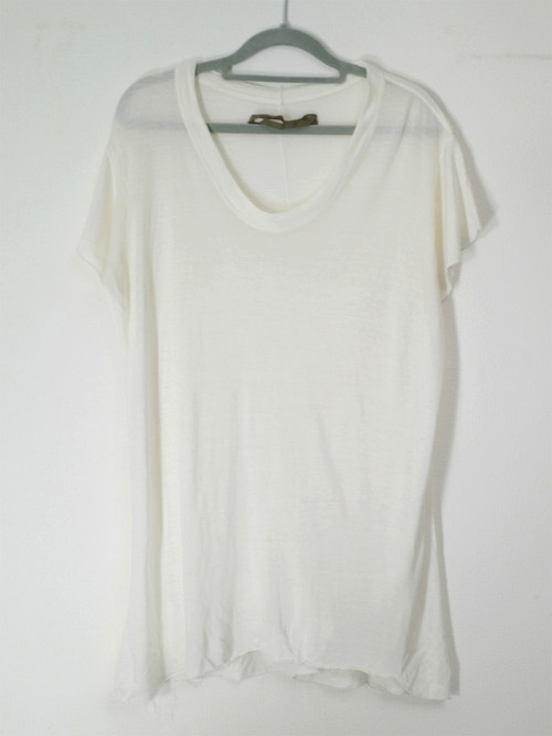 ◆Rick Owens リックオウエンス レーヨンxシルク素材 ドレープデザイン 半袖 カットソー Tシャツ 白 M◆ 通年で着用可能!便利な定番モデル