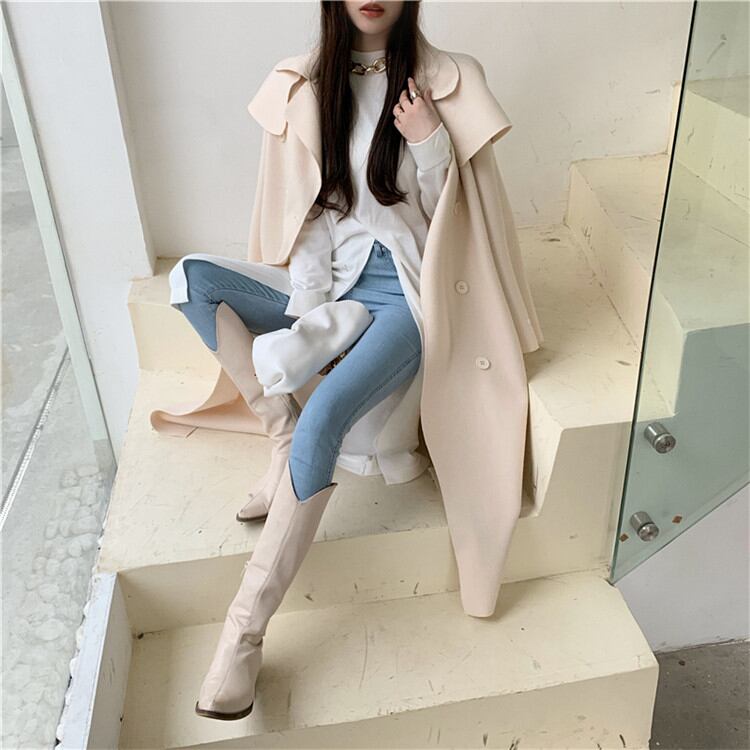 韓国ファッション ウーレンウィンドブレーカー コート 腰を括る