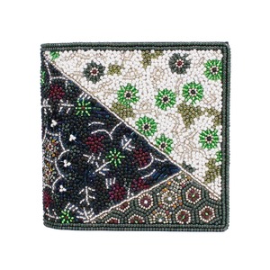 ビーズ刺繍二つ折り財布（#052 緑 帯柄）