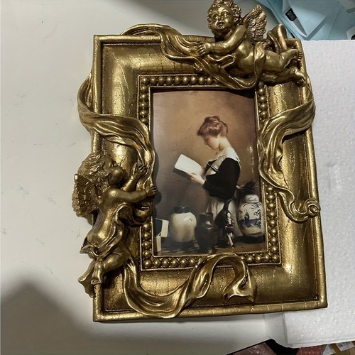 エンジェル フォトフレーム 高さ20×幅25cm 写真立て ゴールドヴィンテージ エンボス加工 おしゃれ インテリア デスクトップ装飾 玄関装飾 リビング装飾 オブジェ