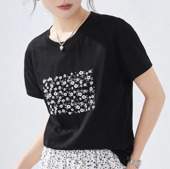 フラワープリント ラウンドネック Tシャツ L1279