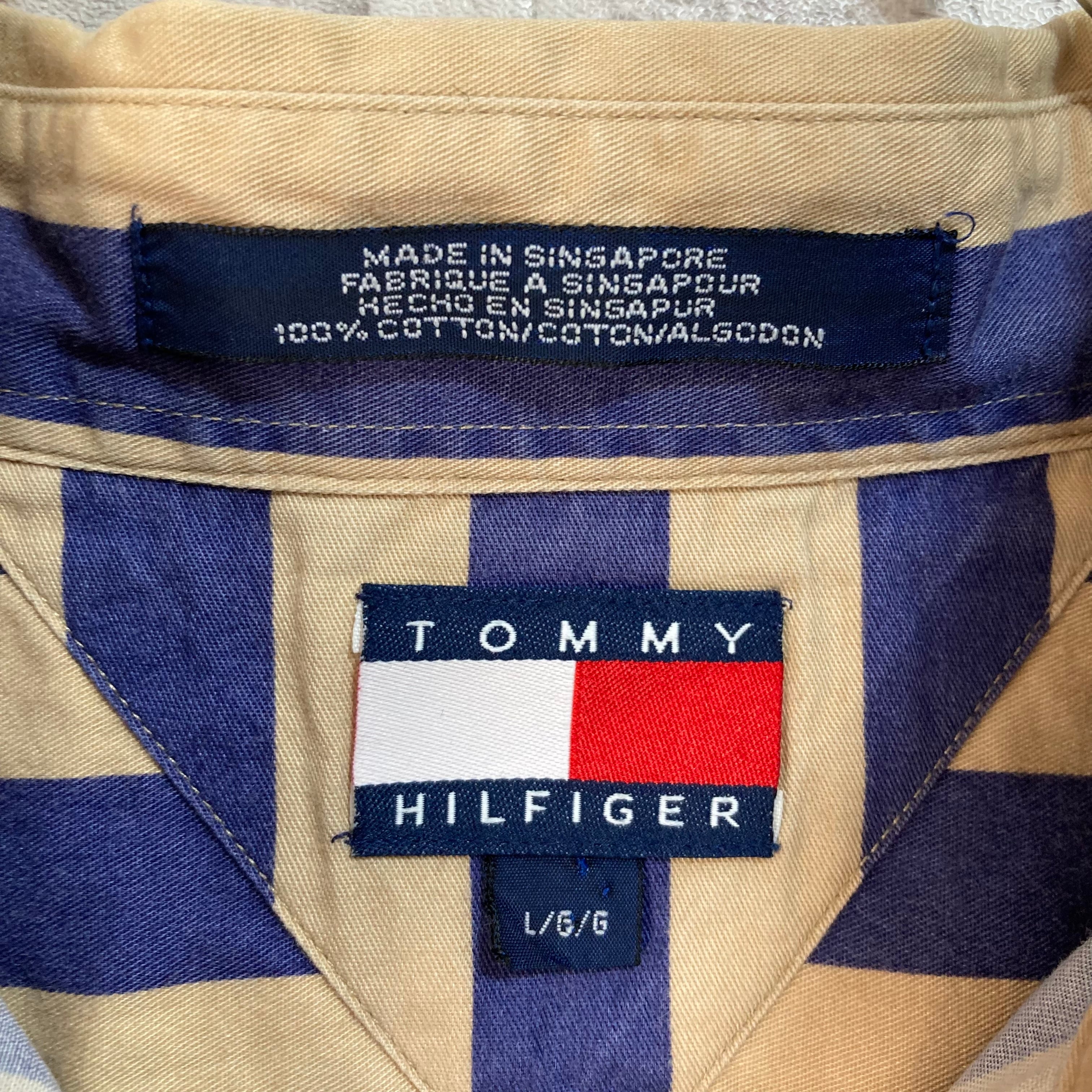【TOMMY HILFIGER】L/S Stripe BD Shirt L 90s トミーヒルフィガー ストライプ BDシャツ ボタンダウン 長袖  ワンポイントロゴ 刺繍ロゴ 旧ロゴ 王冠ロゴ USA アメリカ 古着