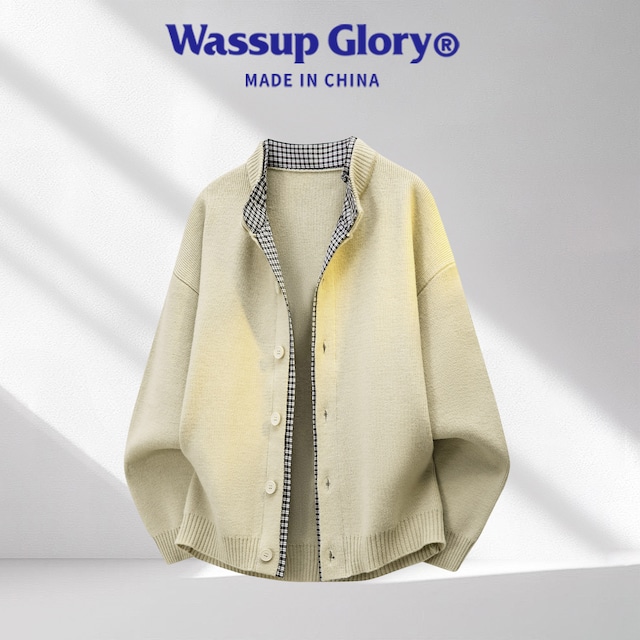 ♥重ね着風デザイン＆簡単おしゃれ！【WSシリーズ】★セーター★ カーディガン ユニセックス 3color ニットトップス フェイクレイヤード チェック柄