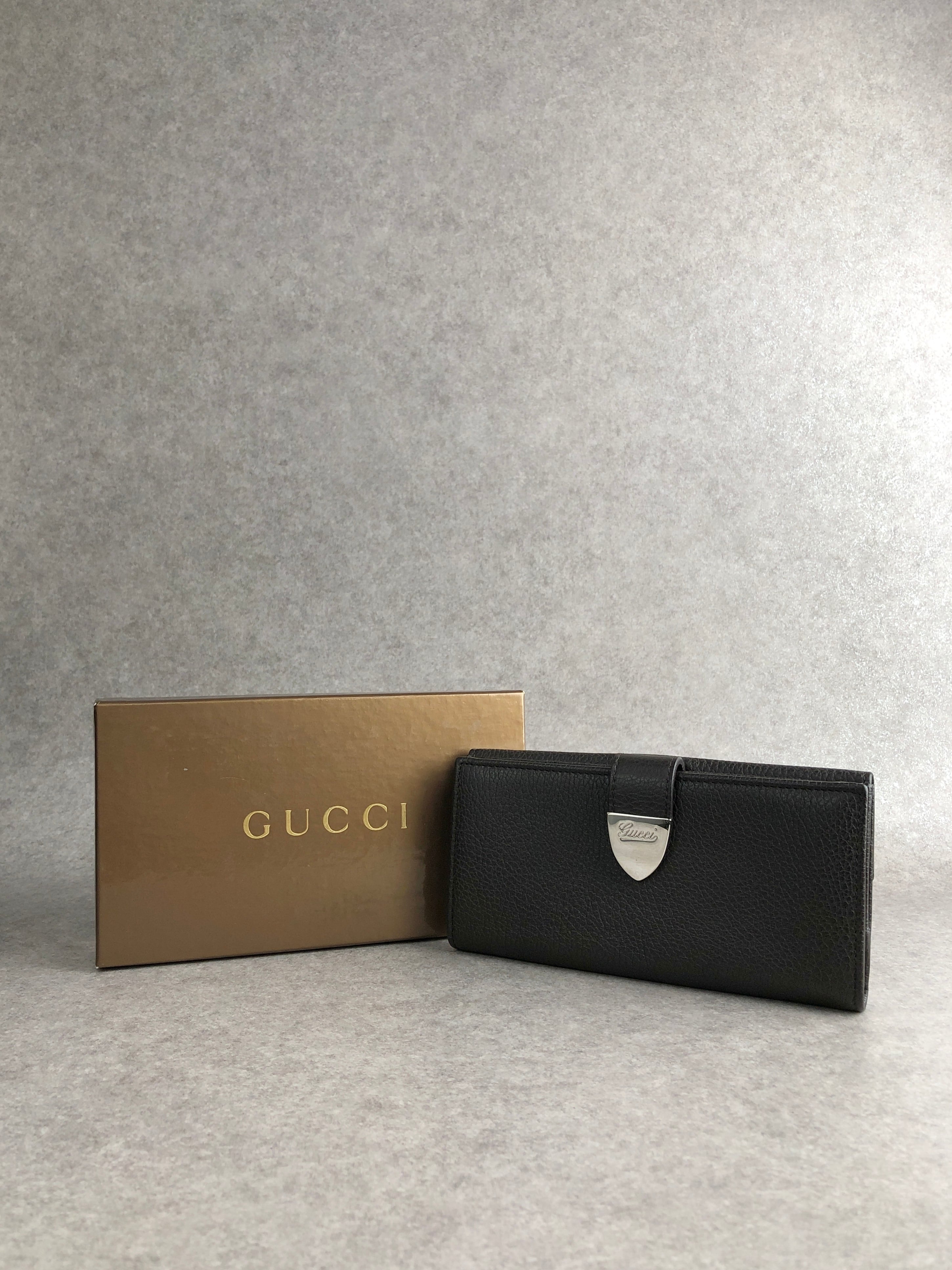 GUCCI グッチ 財布 ブラウン ロゴ レザー 2つ折り 長財布 vintage ヴィンテージ オールド aw4six