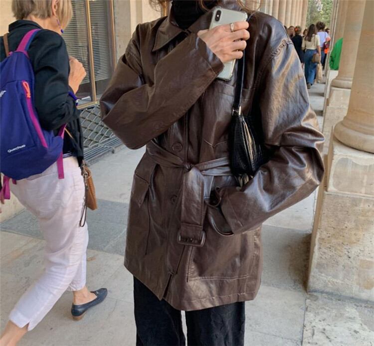 早い者勝ち 新品 韓版 シンプル 気質 ラペル 単体ボタン puレザー コート ゆったりする カジュアル