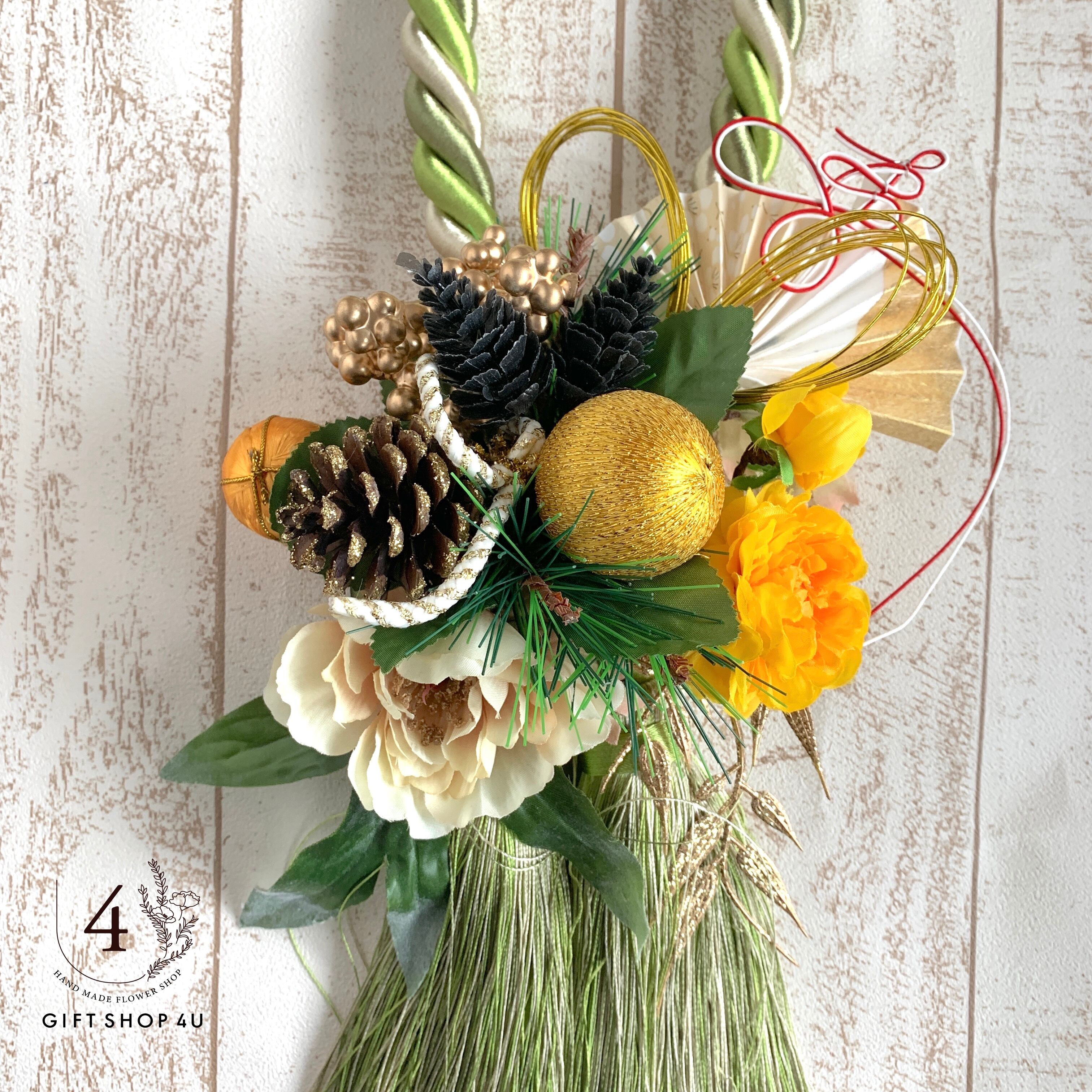 お正月飾り　2024年　しめ縄　しめ縄飾り　タッセル　イエロー 今年からの新作】【お正月】お正月飾り ワイヤータッセル飾り