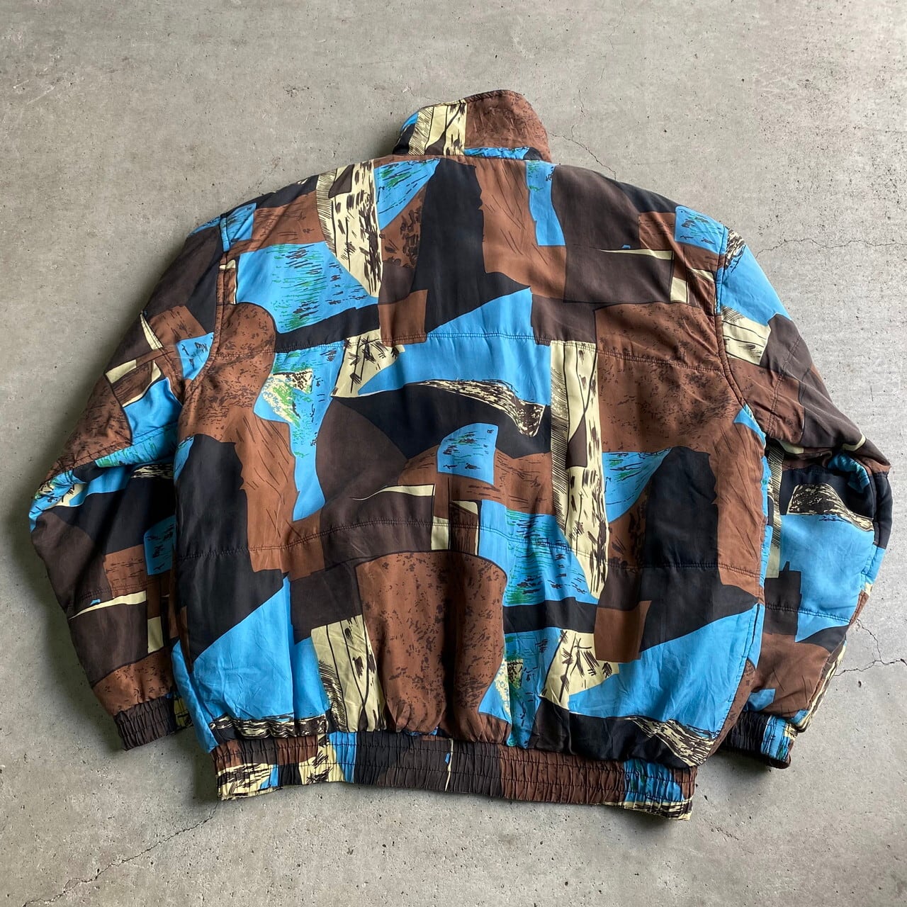 COACO 総柄 シルクジャケット メンズXL レディース 古着 中綿 シルク 