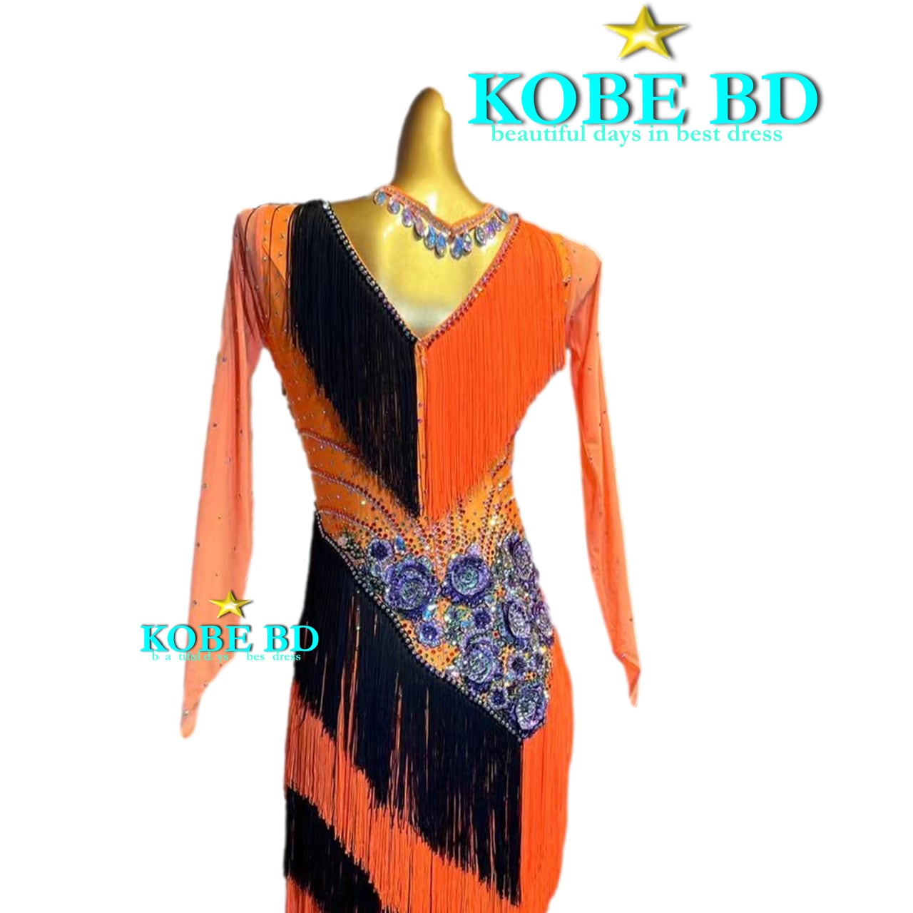 社交ダンスラテンドレス】オレンジ&ブラック【商品番号 250207