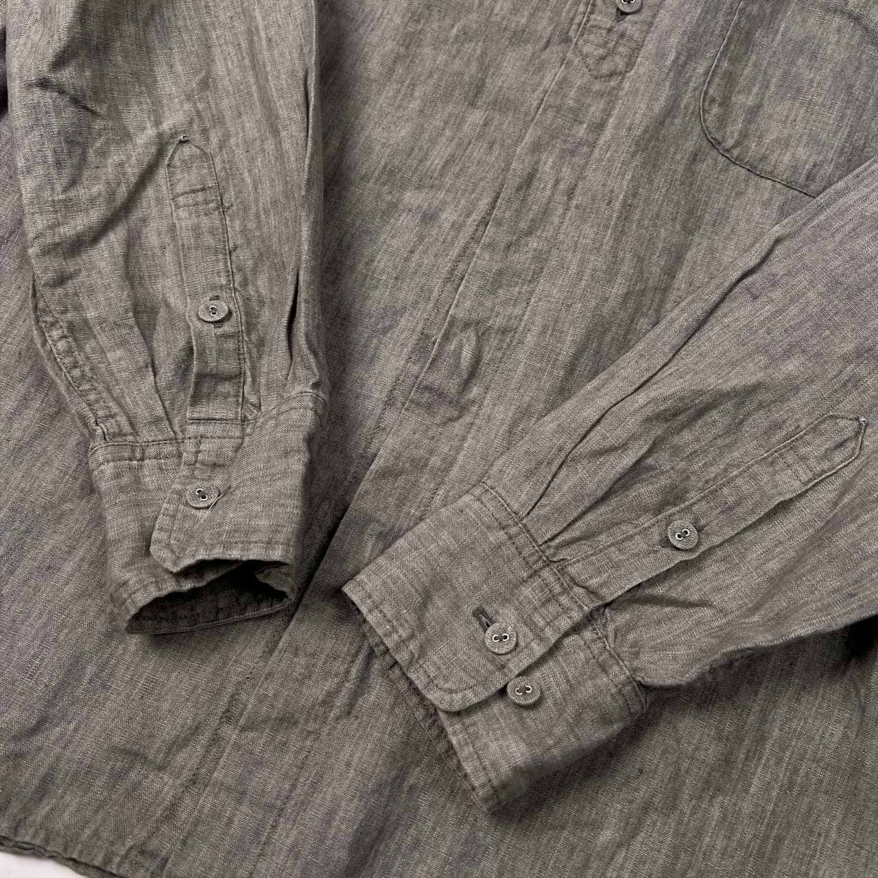 麻100% BRU NA BOINNE ブルーナボイン 長袖 リネン シャツ サイズ 2 /包みボタン/カーキグレー系