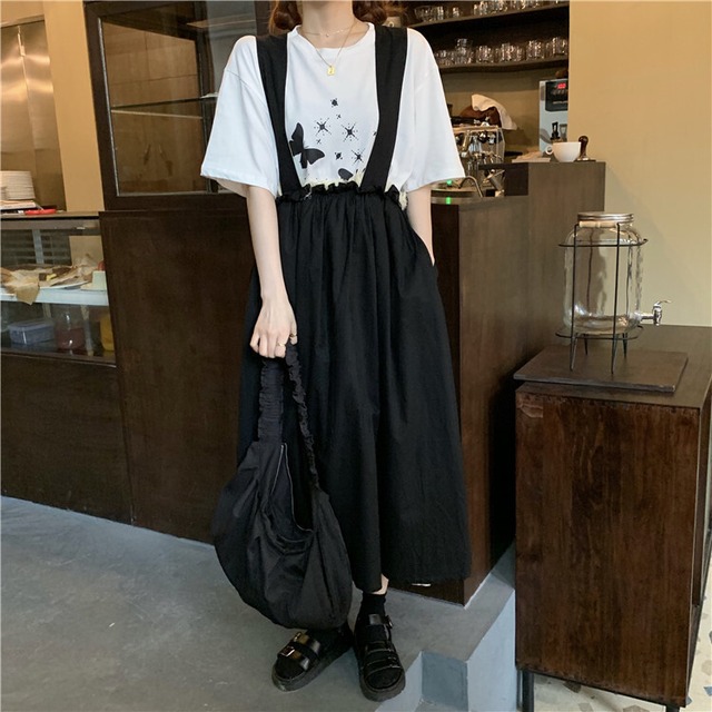 ジャンパースカート ストラップスカート 韓国ファッション レディース スカート カジュアル シンプル サスペンダー ガーリー / Casual loose strap skirt (DTC-616576322037)