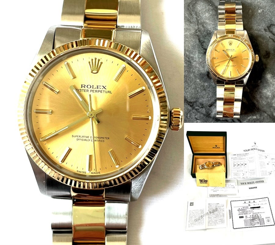 ROLEX ロレックス オイスター パーペチュアル SS×K18YG シャンパンゴールド メンズ オートマチック AT 自動巻き オートマ 時計 純正オイスターブレス イエローゴールド K18 YGコンビ