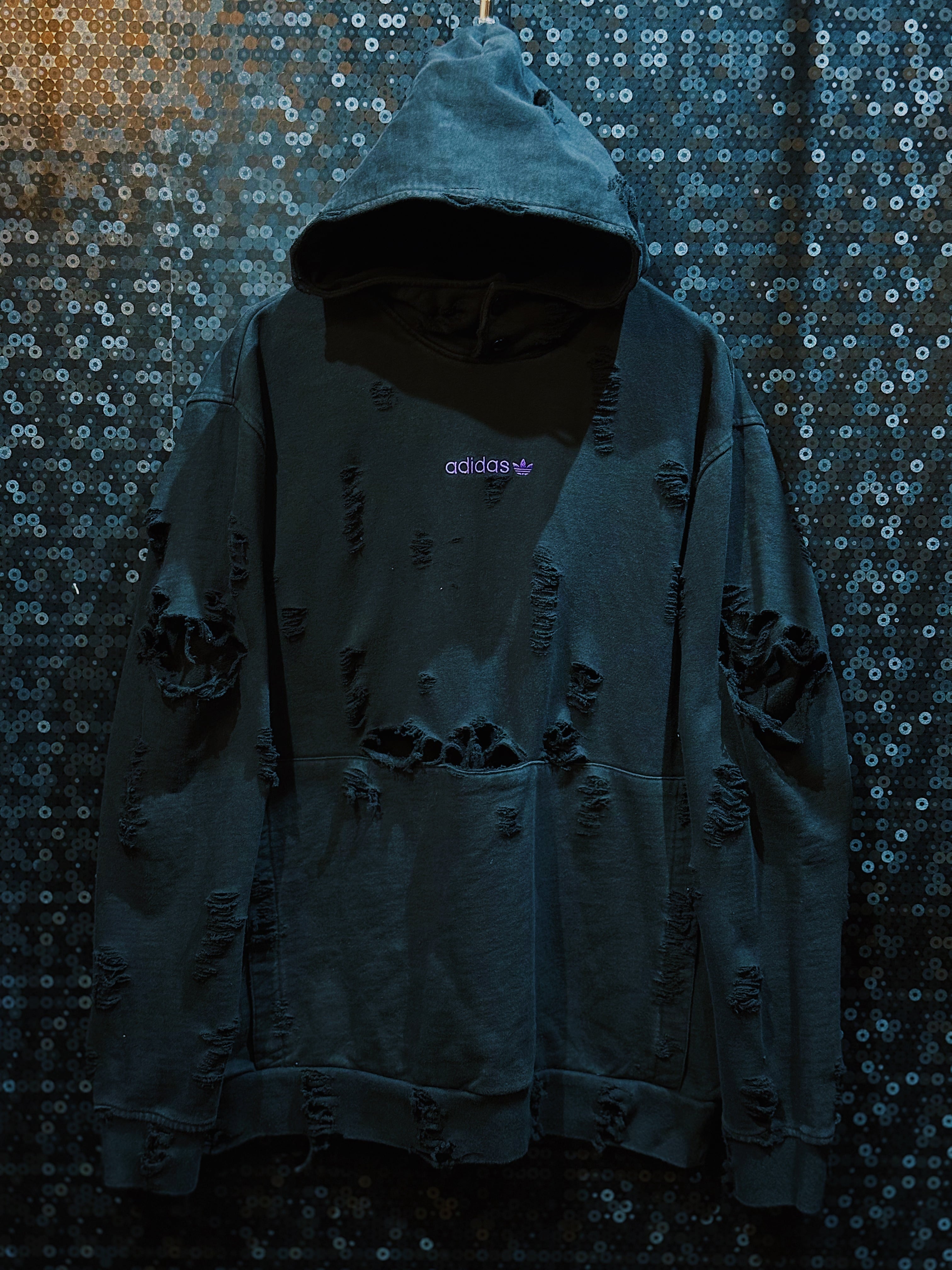 【ÆIEM】original"boro"remake adidas purple trefoil logo snap button hoodie