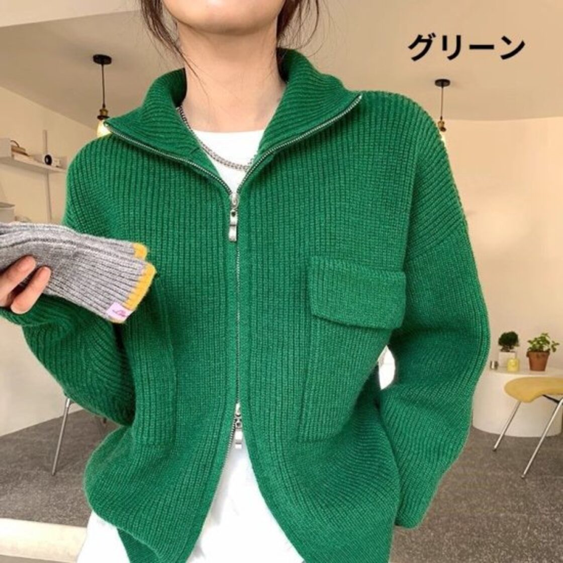 ニットカーディガン レディース ジップアップ ニットセーター 