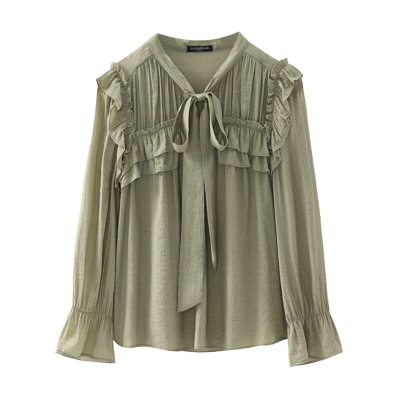 Stick tie ribbon frill blouse TO0701