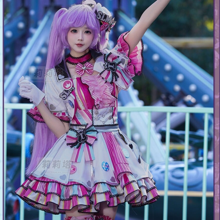 ライブ参戦服 アイドル衣装 チェリーピンクコスプレ フリル映え