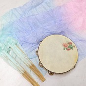 【ベリーダンス 小物 まとめ売り】全3点 セット ファンベール タンバリン 青 水色 ピンク パステルカラー 扇子 可愛い 楽器