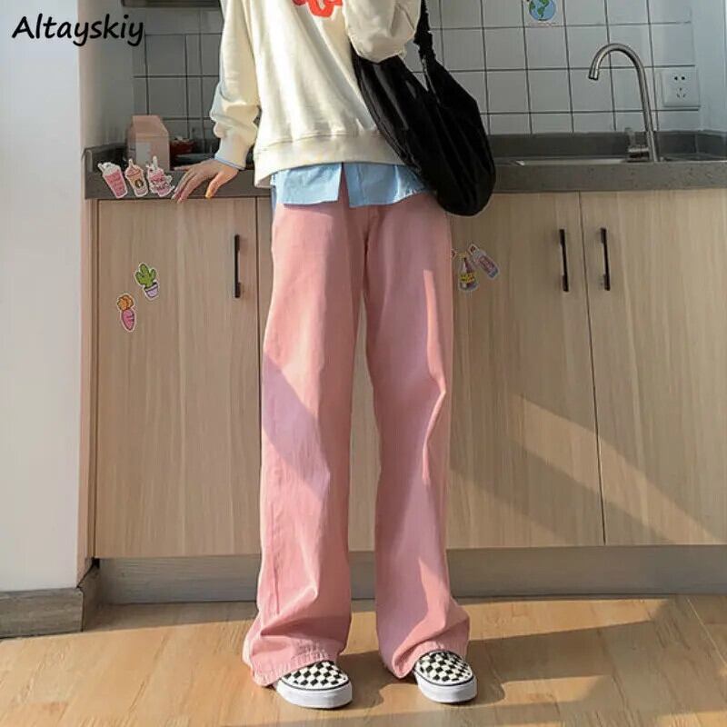 【新作】【送料無料】 ジーンズ女性ソリッドルーズワイドレッグ洗浄ハイウエスト学生甘いエレガントな韓国スタイルの女性のズボンオールマッチストリート新 0322347742908