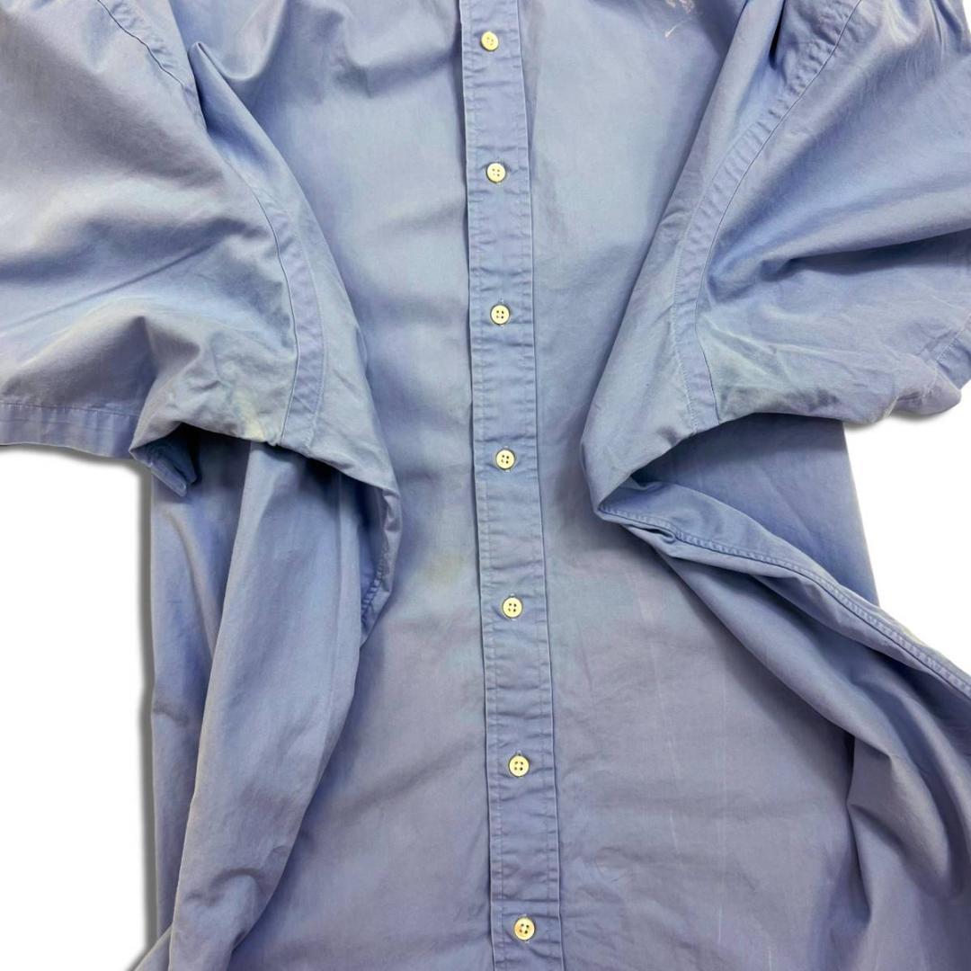 90s ポロ ラルフローレン オックスフォード 半袖シャツ 3XB ブルー ボタンダウンシャツ POLO Ralph Laure 無地シャツ  ビッグサイズ 古着 ビッグシャツ オーバーサイズ
