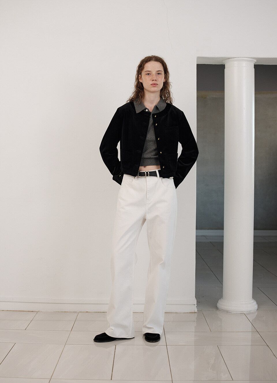 ジャケット・アウター the Barneet ClassyVelvetCollarlessJacket The Barnnet] Classy Velvet Collarless Jacket_Black 正規品 韓国