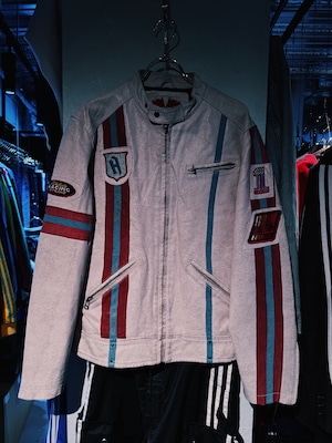 【D4C】90's vintage stripe design racing leather single jacket
