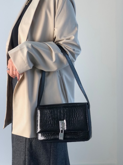 GUCCI グッチ ショルダーバッグ ブラック ロゴモチーフ クロコダイル セミショルダーバッグ vintage ヴィンテージ オールド is2idc