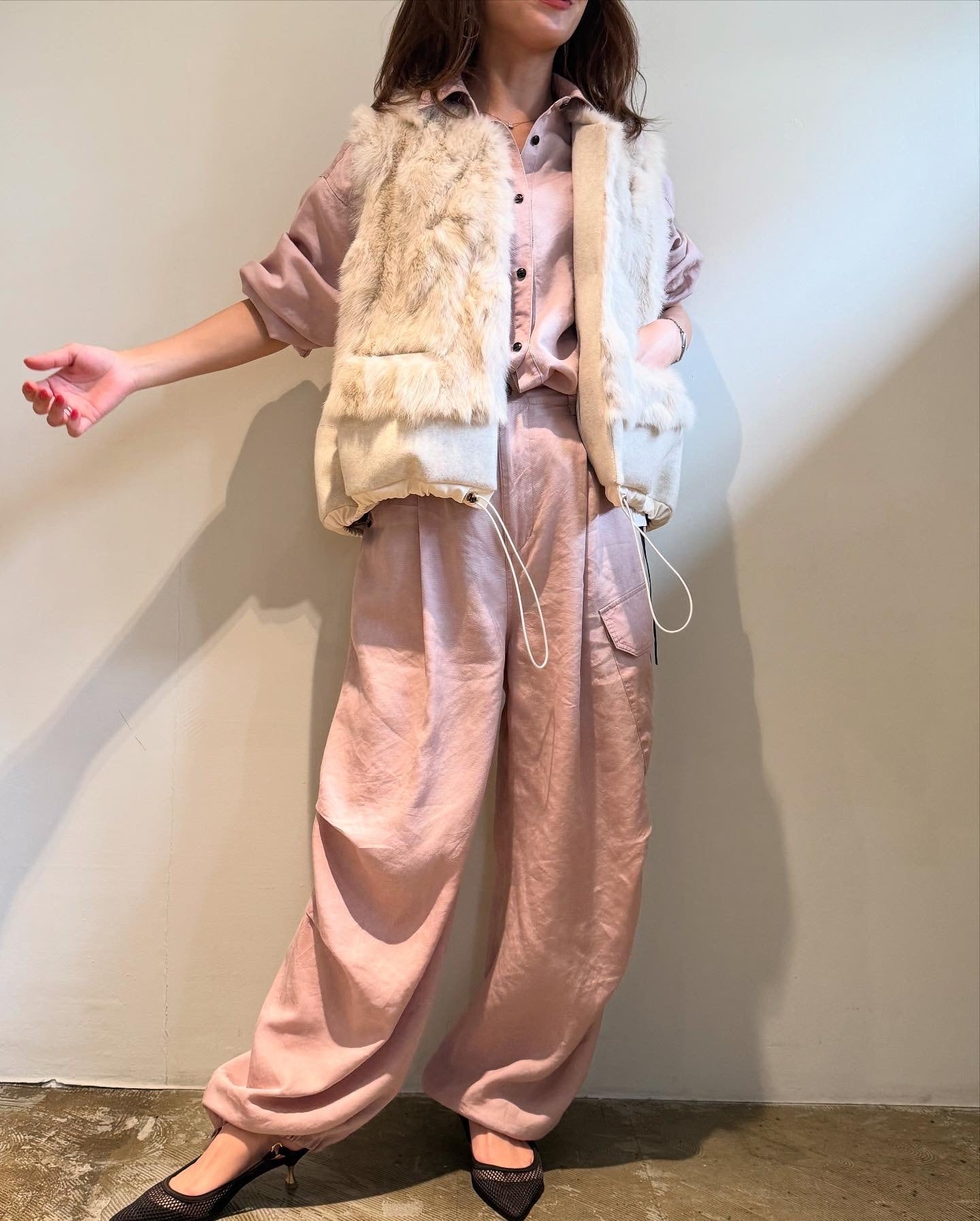 エイミーロウ eimeelaw Eimee Law ファｰ&メルトンドロストコクーン