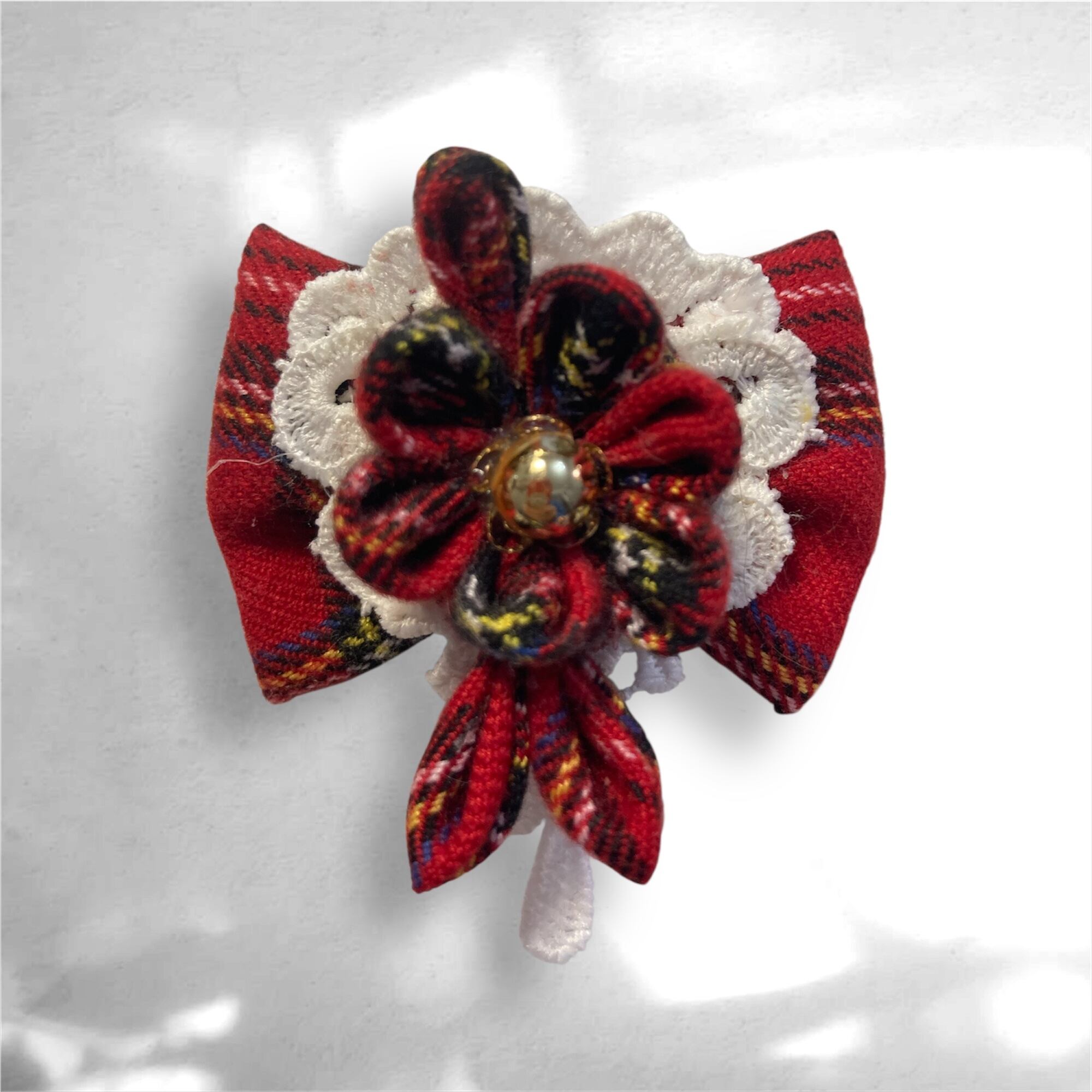 ハンドメイドシュシュM-525♡ボルドー♡花柄♡コーデュロイ♡13㎝♡生地在庫○ シトルイユ・シュシュ✨【ボルドー】※Wコームにもなるシュシュの