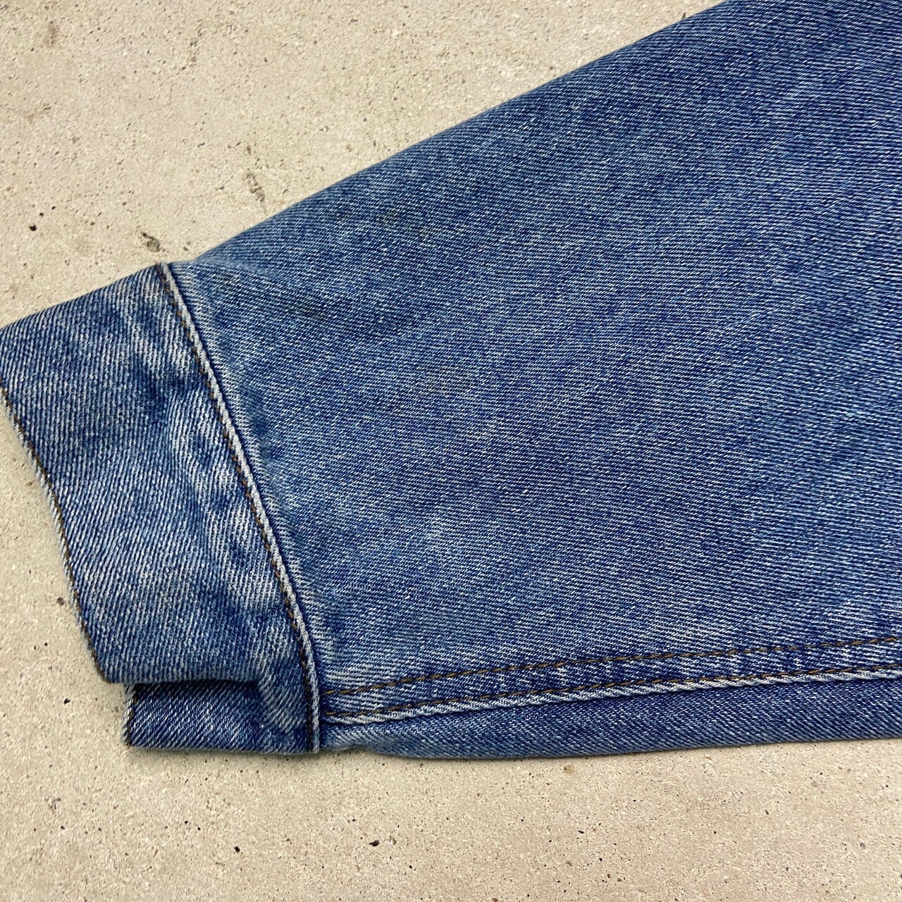 Dunbrooke デニムジャケット レザー襟 企業ロゴ刺繍 メンズL 古着