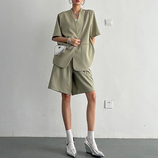 collarless short-sleeved jacket and half pants 10946
