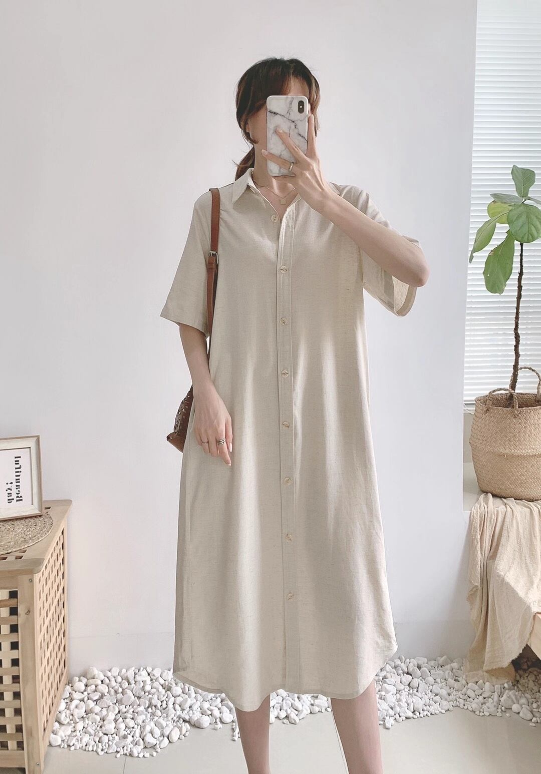 リネンブレンド　シャツワンピース　AJ33167-6103