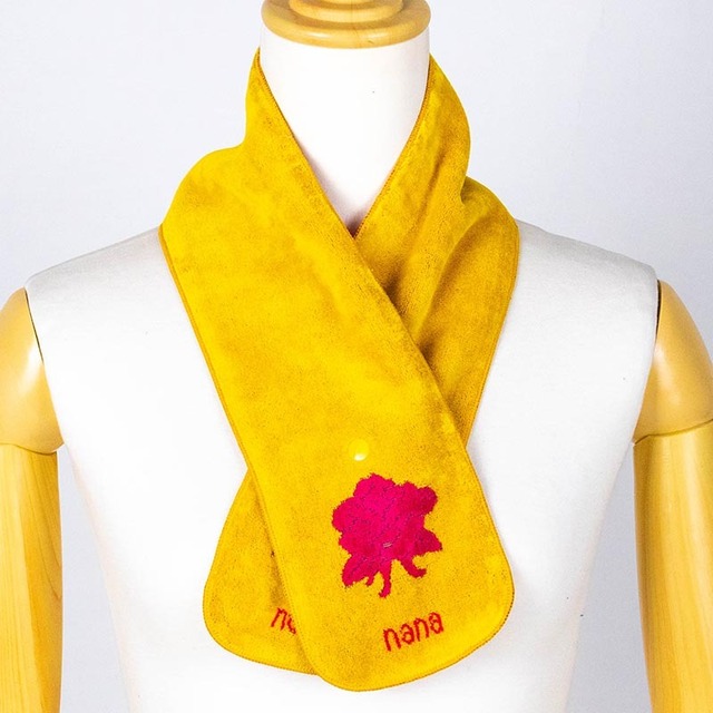 マフラー　横浜ナナ　湘南ナナ　 NANA　ボタン付きナロータオルマフラー　ローズ柄　イエローアカ　nn-tmf4-M