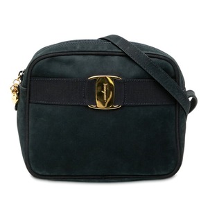 サルヴァトーレフェラガモ ヴァラ 斜め掛け ショルダーバッグ D213096 ネイビー ヌバック レディース Salvatore Ferragamo 【中古】