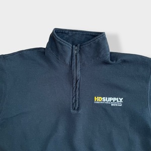 【champion】企業系 刺繍ロゴ HD SUPPLY ワンポイント ハーフジップ スウェット プルオーバー M チャンピオン 黒ボディ US古着
