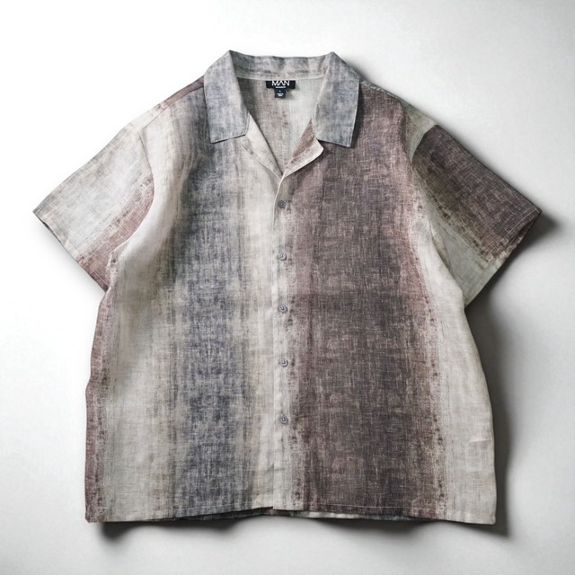 Vintage tie-dye design see-through open collar S/S shirt "BROWN"