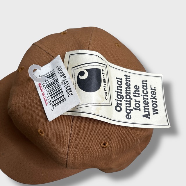 デッドストック 90s USA製 ロゴキャップ ダック地キャップ 企業ロゴ 茶
