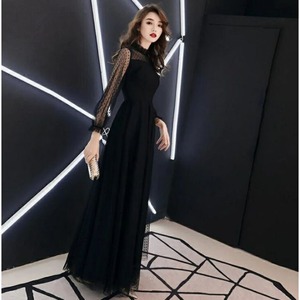 ★送料無料★9号(M)☆ドット柄のチュ－ルレースロングドレス(OPN2413)