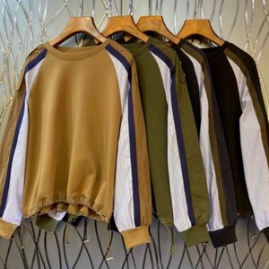 STITCH DESIGN SLEEVES DRAW CORD HEM SWEAT SHIRT 4colors M-15248