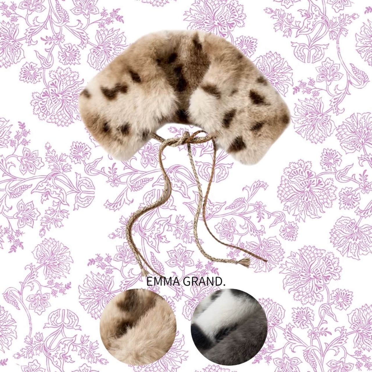 雪斑に包まれて眠る猫のファーカラー　E00623