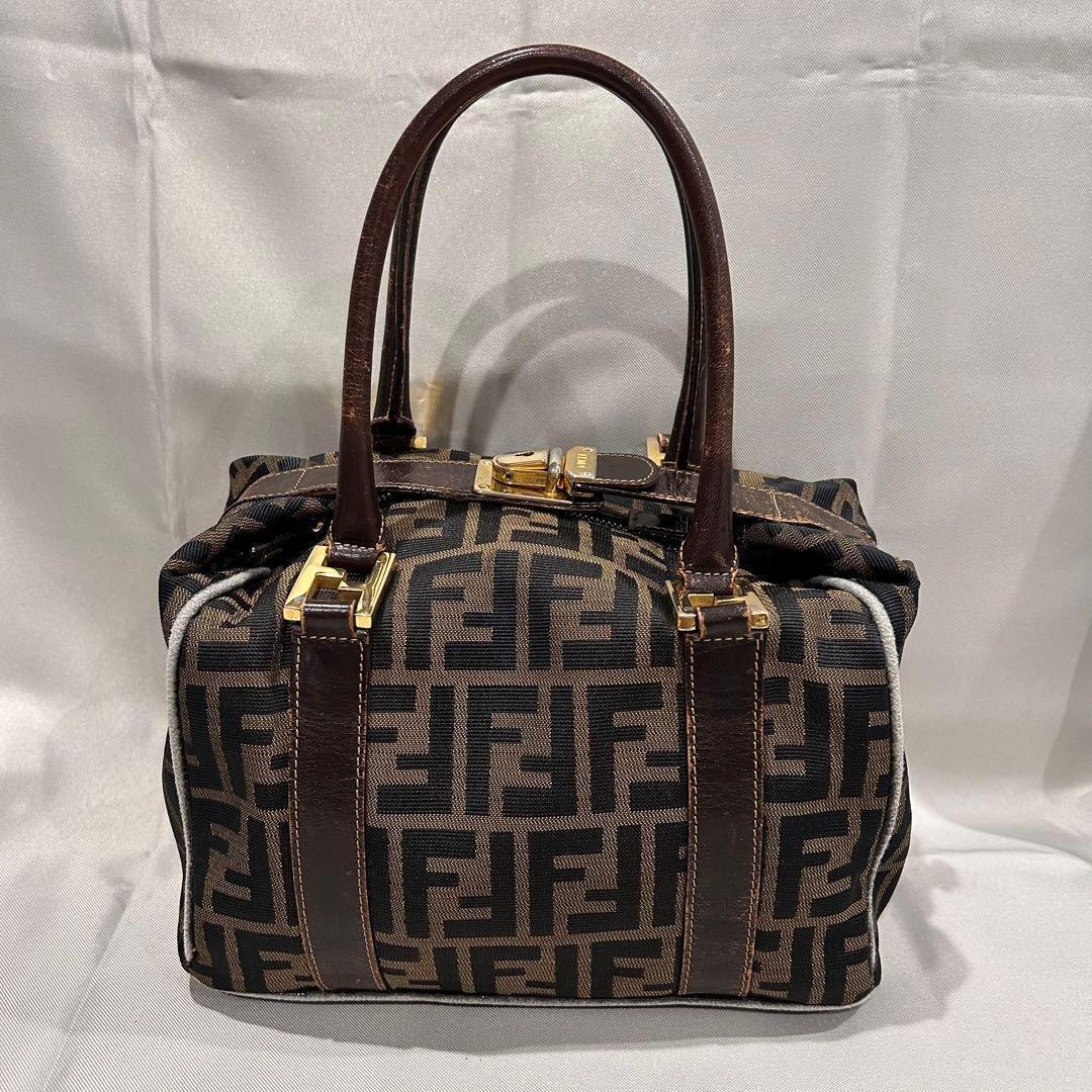 FENDI フェンディ ズッカ柄 ミニボストン ハンドバッグ レディース