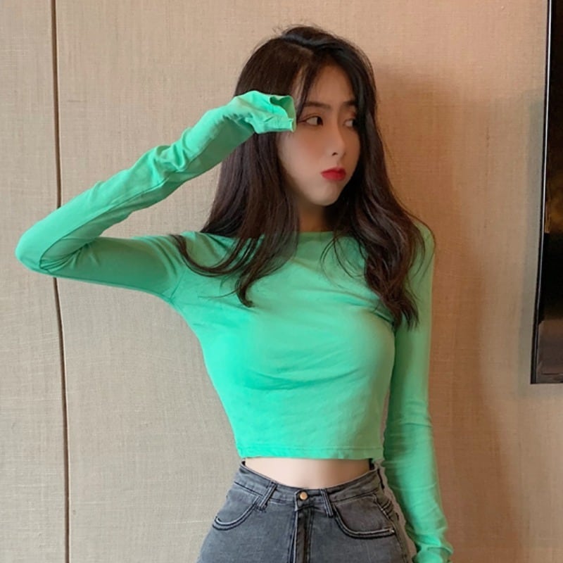 スプリングオータムブラウス スリムブラックショートTシャツ ロング 春物 秋物 YY-ファッション53800584662