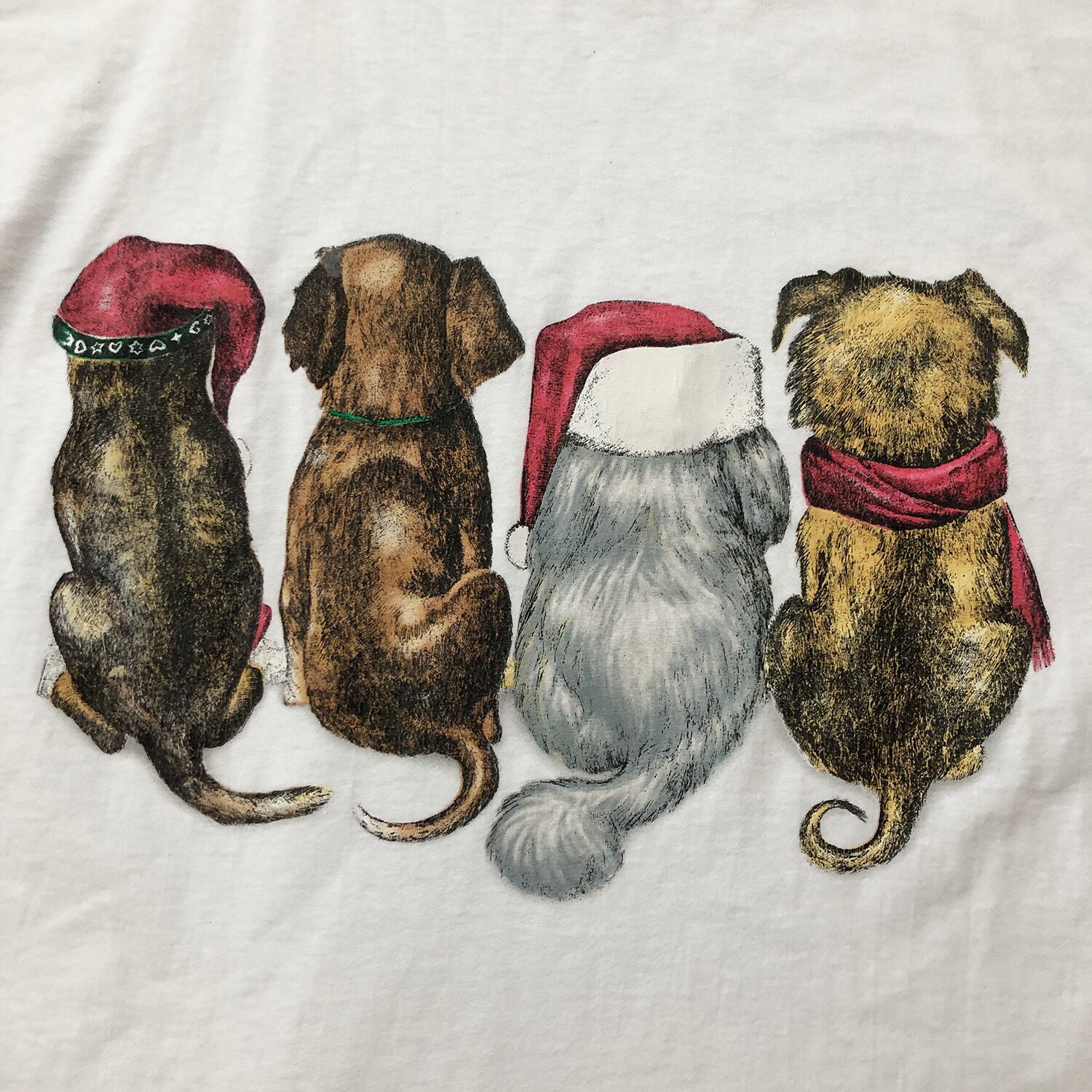 90S USA製 ヴィンテージ オールド 犬 クリスマス ワンピース T 90S USA製 ヴィンテージ オールド 犬 クリスマス ワンピース T