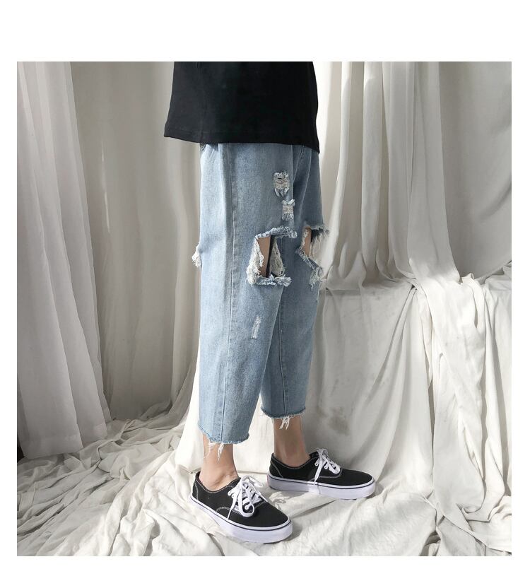 全1色 デニム パンツ ストレート カジュアル ダメージ