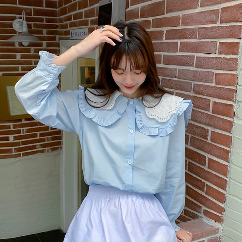 スプリングトップス ブルーカラーシャツ スタイル 春物 スーパーモール89029634580