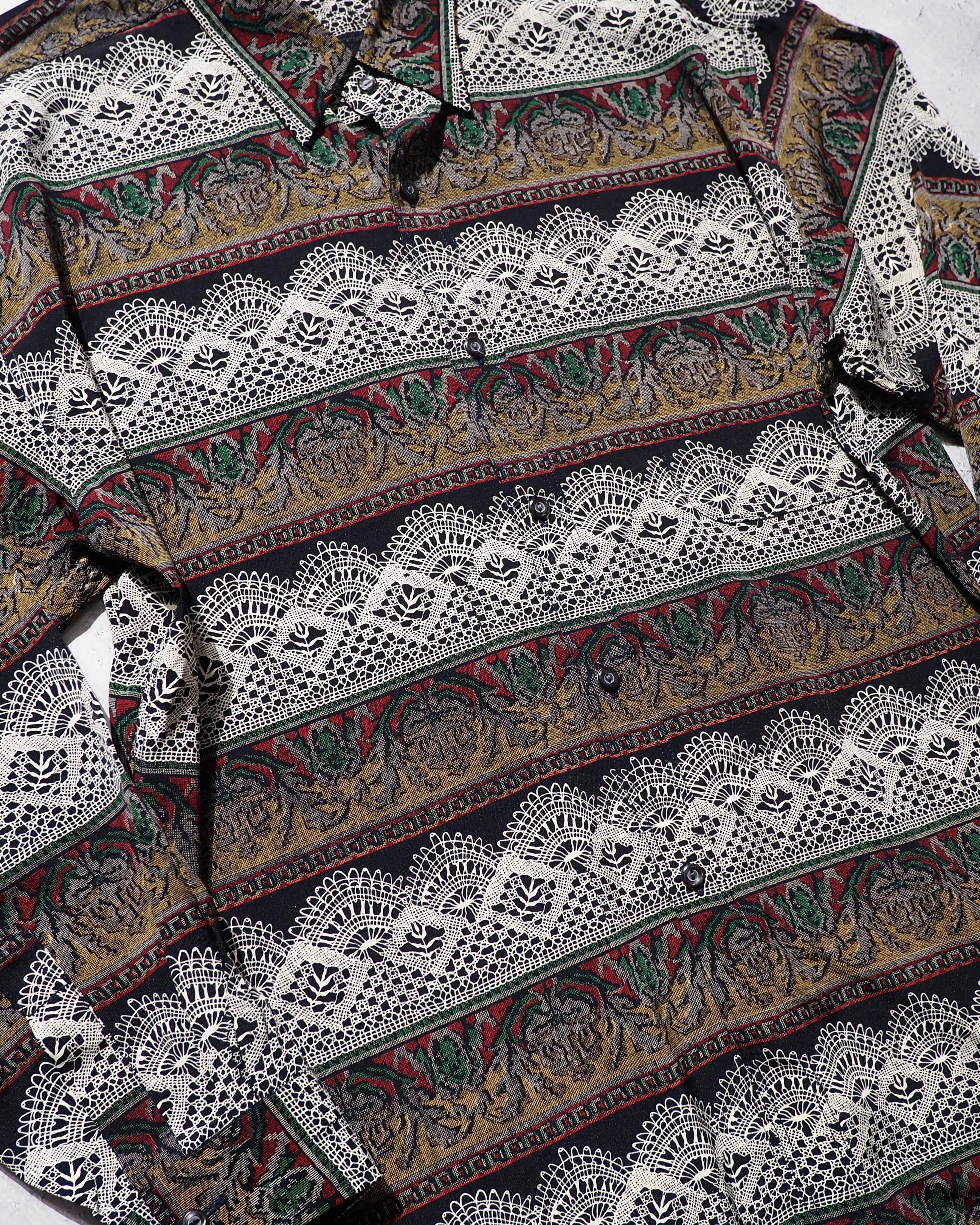 1990s Black mode Geometric pattern Drape loose vintage shirt