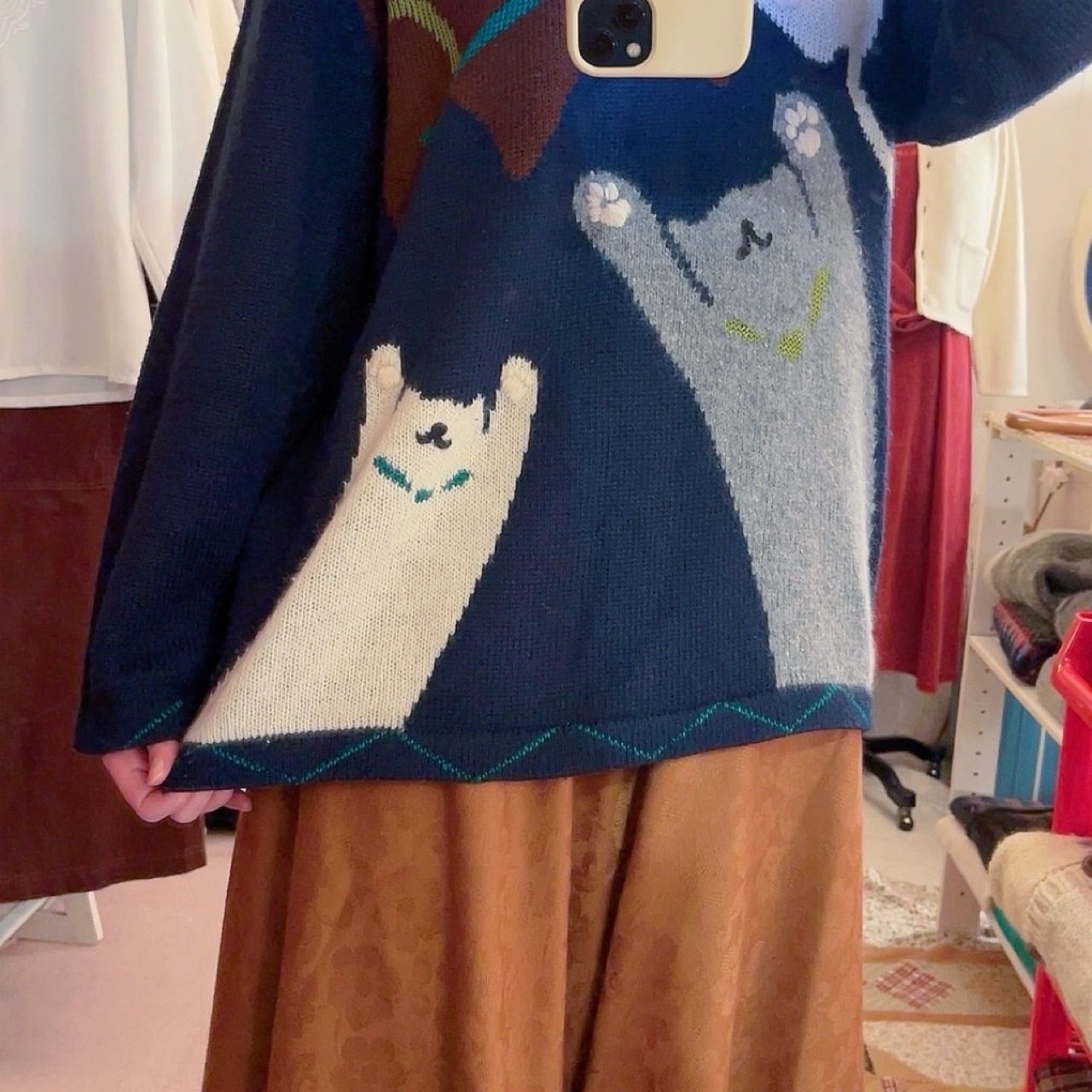 circus cat navy knit sweater